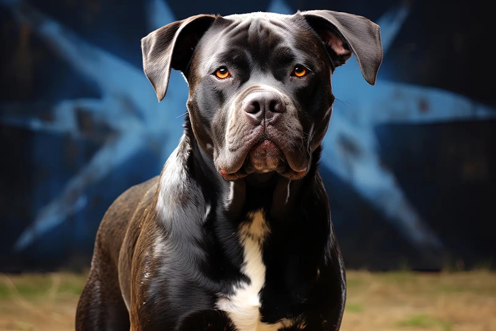 A dog displaying a striking black face, emphasizing its charming expression and the contrast of its fur colors.